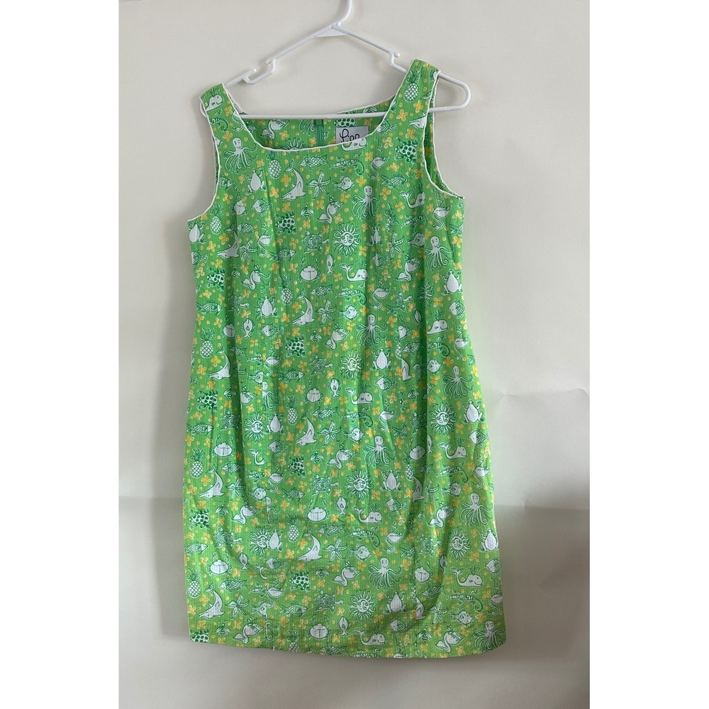 Lilly Pulitzer White Label Green Novelty Sea Life Print Shift Dress Women Medium